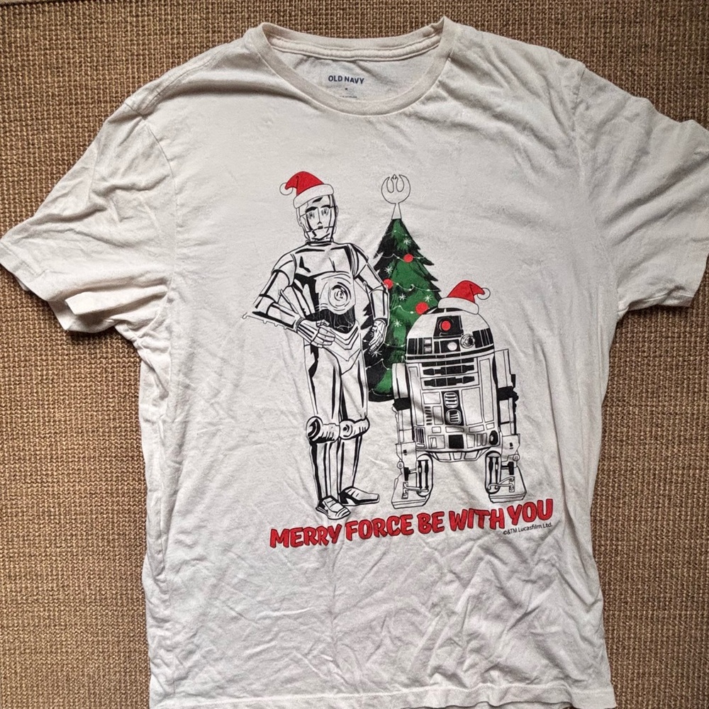 Old Navy White Star Wars Holiday Tee Size Medium